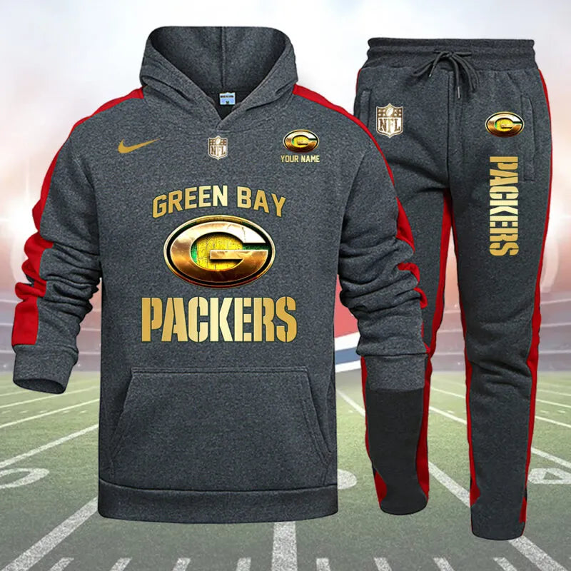 Green Bay Packers Personalized Golden Logo Hoodie Set AZBTHS000012