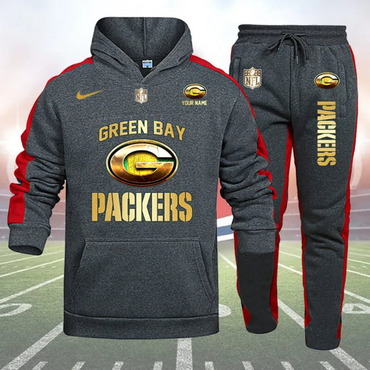 Green Bay Packers Personalized Golden Logo Hoodie Set AZBTHS000012