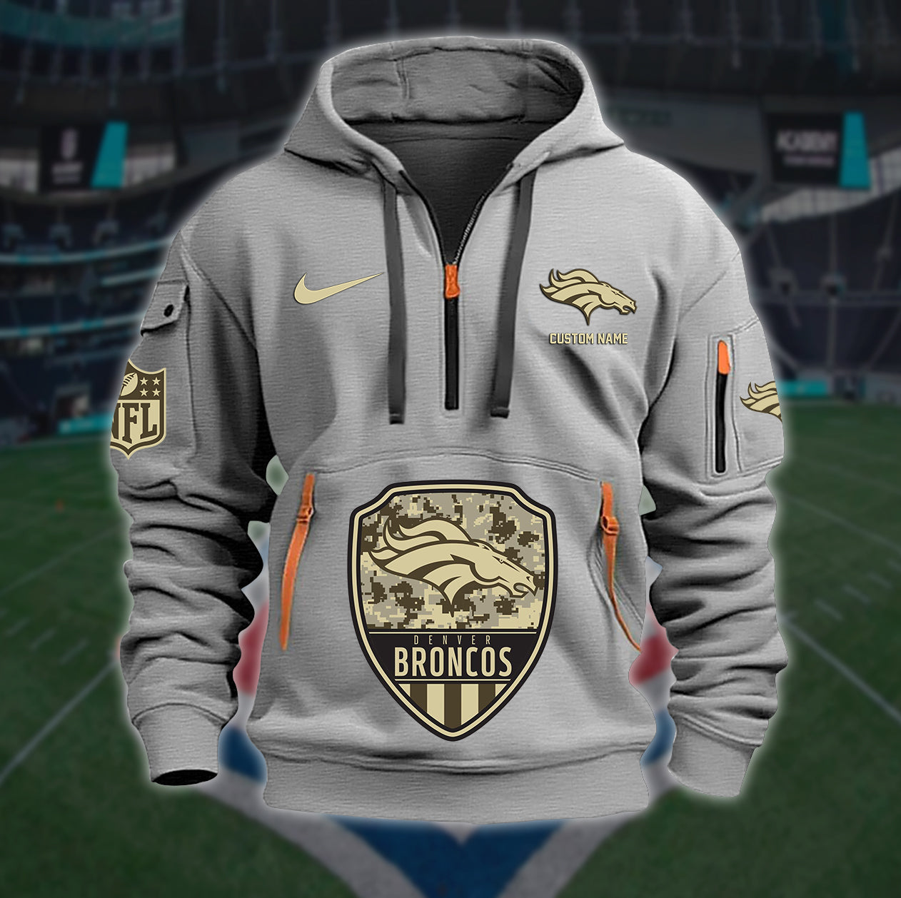 Denver Broncos New Personalized Quarter Zip Hoodie Limited Edition AZBTQZH000182