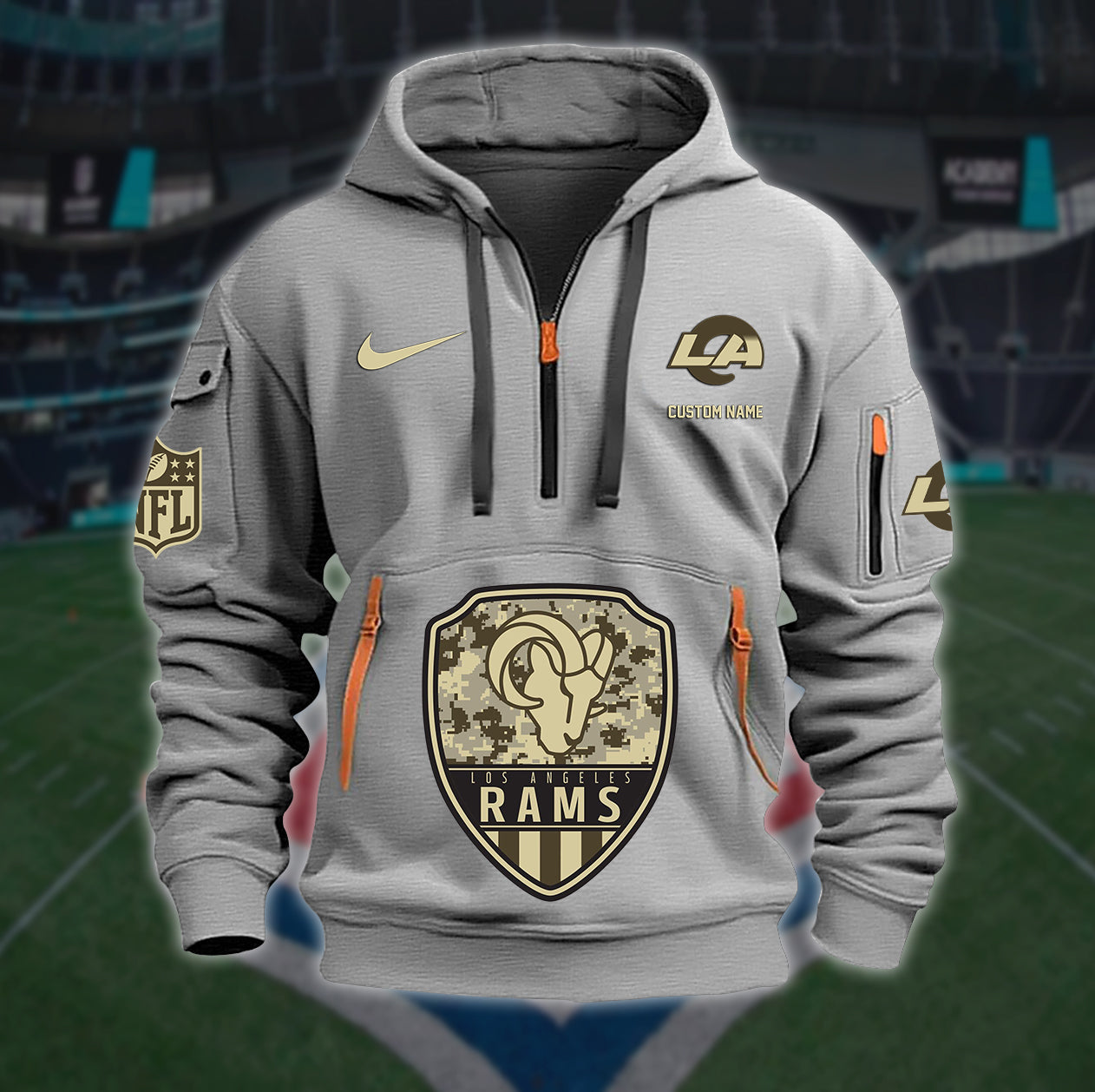 Los Angeles Rams New Personalized Quarter Zip Hoodie Limited Edition AZBTQZH000201