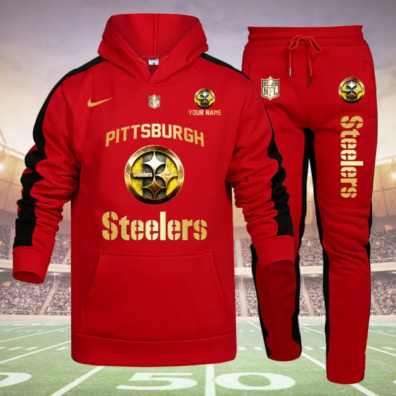 Pittsburgh Steelers Personalized Golden Logo Hoodie Set AZBTHS000027