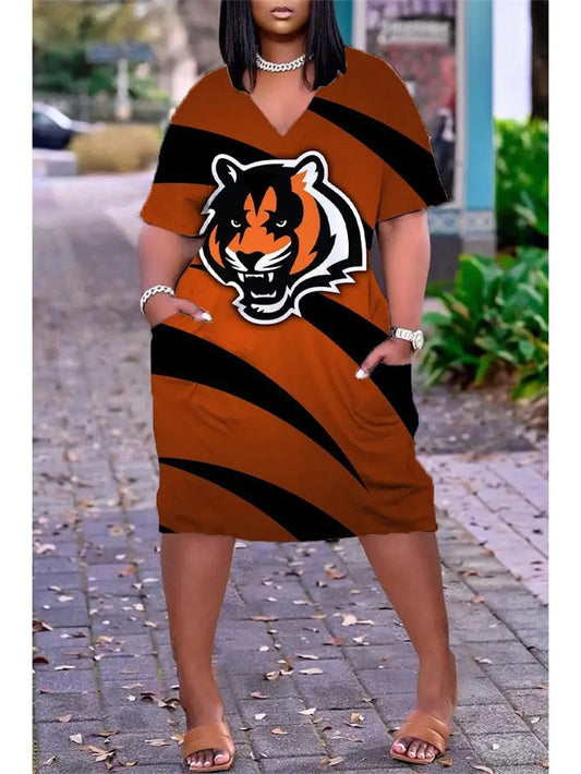 Cincinnati Bengals V-neck Casual Pocket Dress Limited Edition AZBTVCPD000139