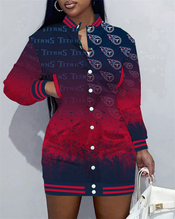 Tennessee Titans Women Button Down Jacket Dress AZBTBDJD000138