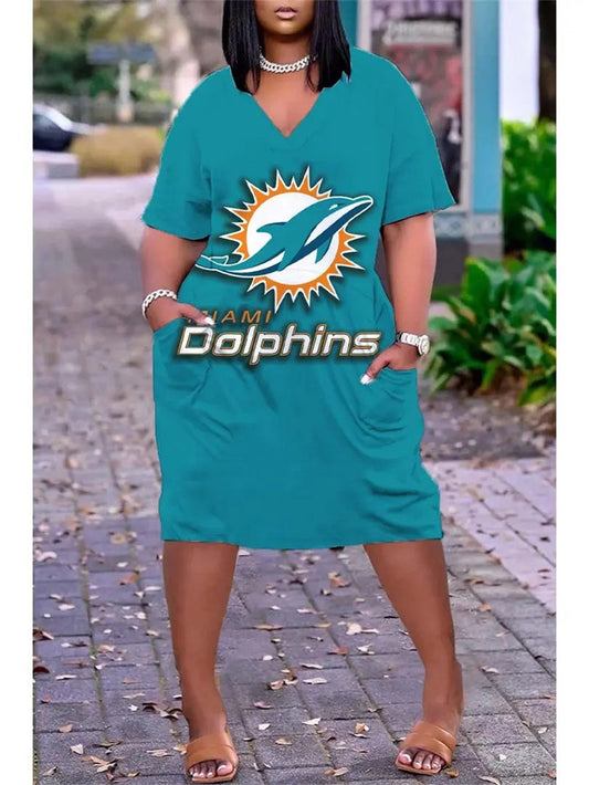 Miami Dolphins V-neck Casual Pocket Dress Limited Edition AZBTVCPD000433