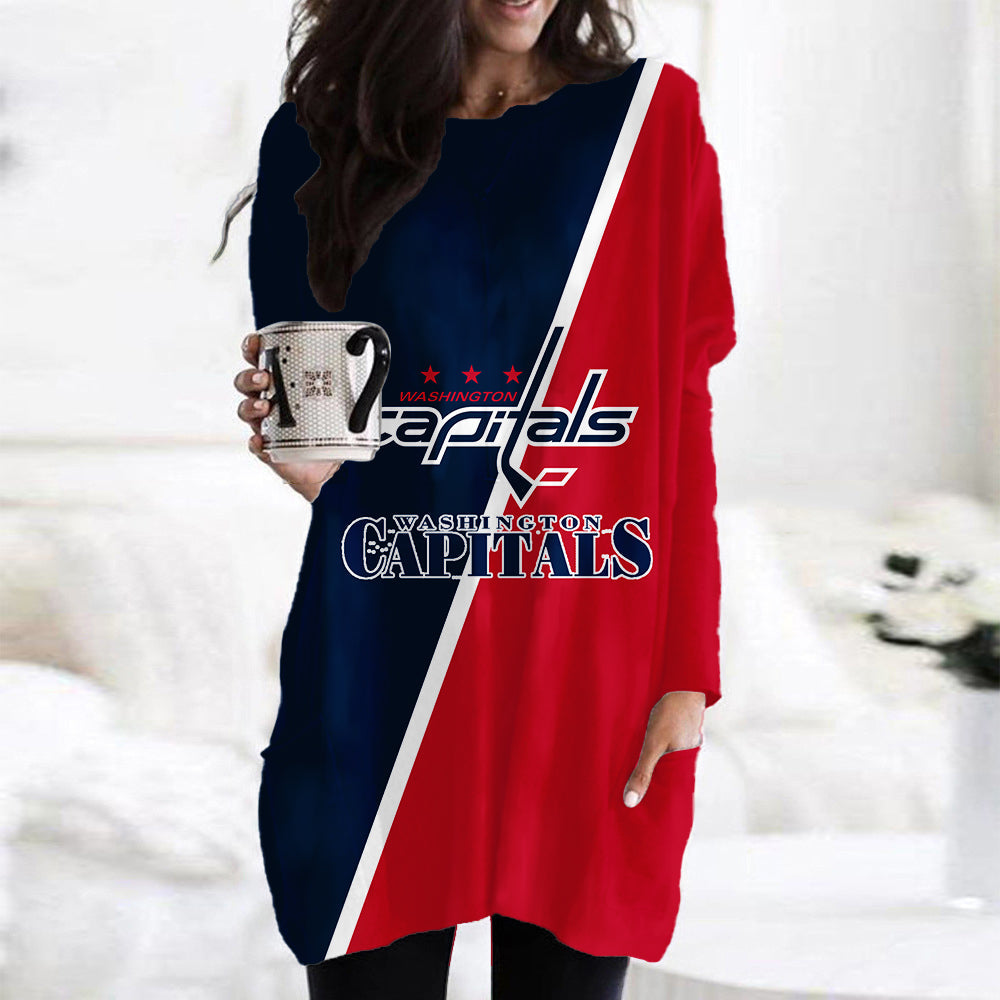 Washington Capitals Casual Long Sleeve Pocket Dress AZBTLSPD000083