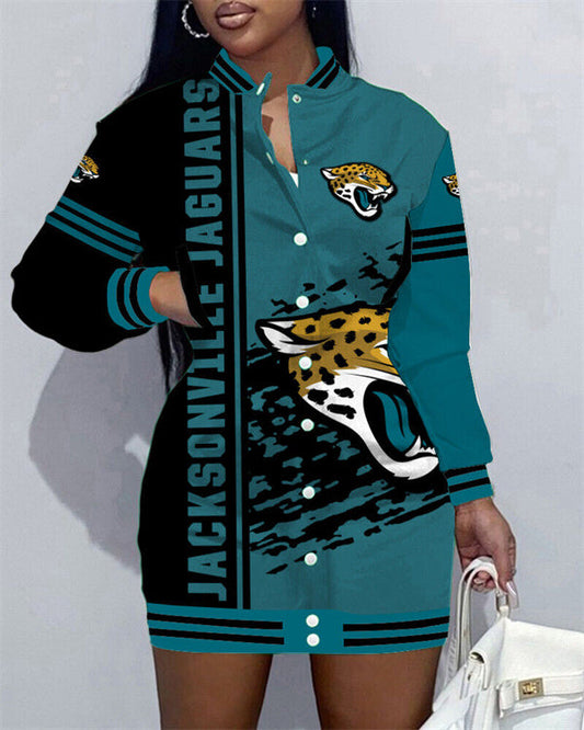Jacksonville Jaguars Women Button Down Jacket Dress AZBTBDJD000074
