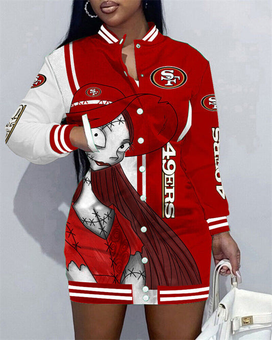 San Francisco 49ers Women Button Down Jacket Dress AZBTBDJD000262