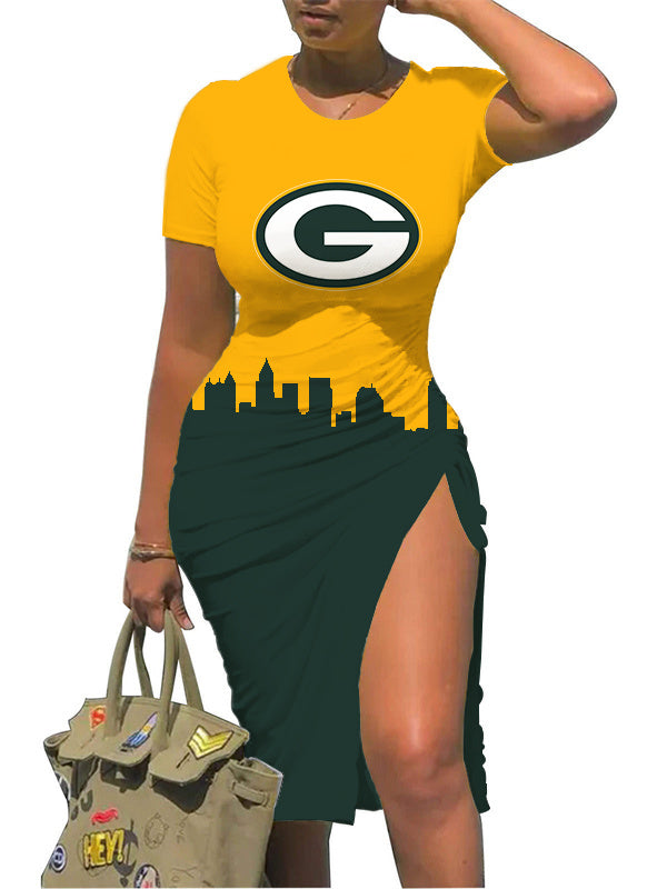 Green Bay Packers Slit Bodycon Dress  AZBTSBD000015