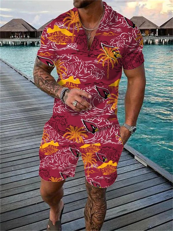 Arizona Cardinals Zip Polo Shirt And Shorts Men AZPLZ248
