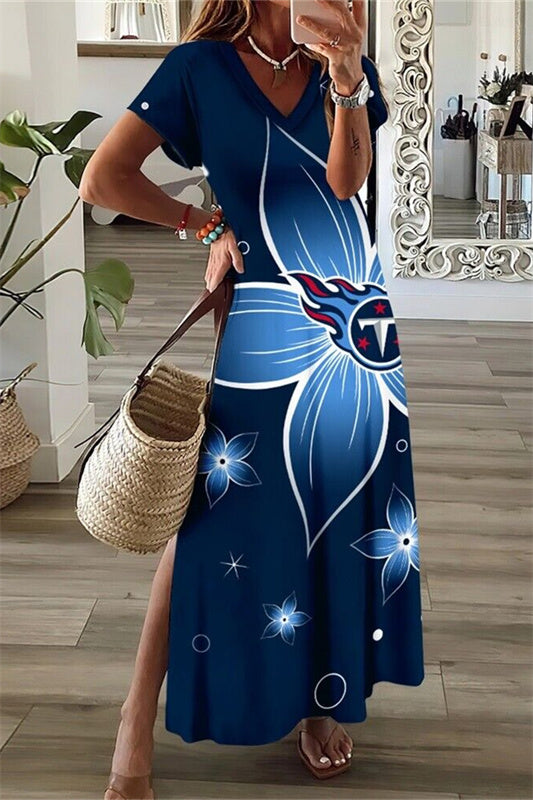 Tennessee Titans V-Neck Side Slit Long Dress AZBTVSD000230