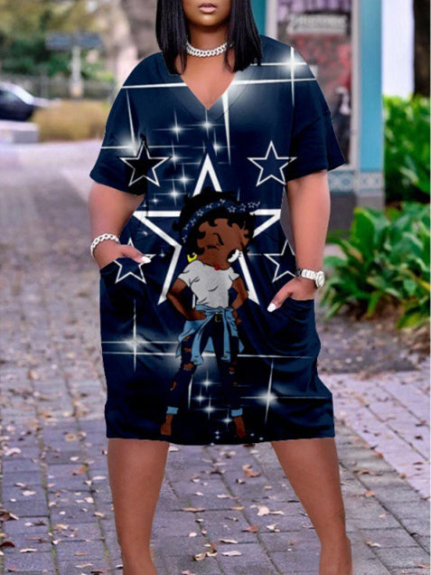 Dallas Cowboys V-neck Casual Pocket Dress Limited Edition AZBTVCPD000003