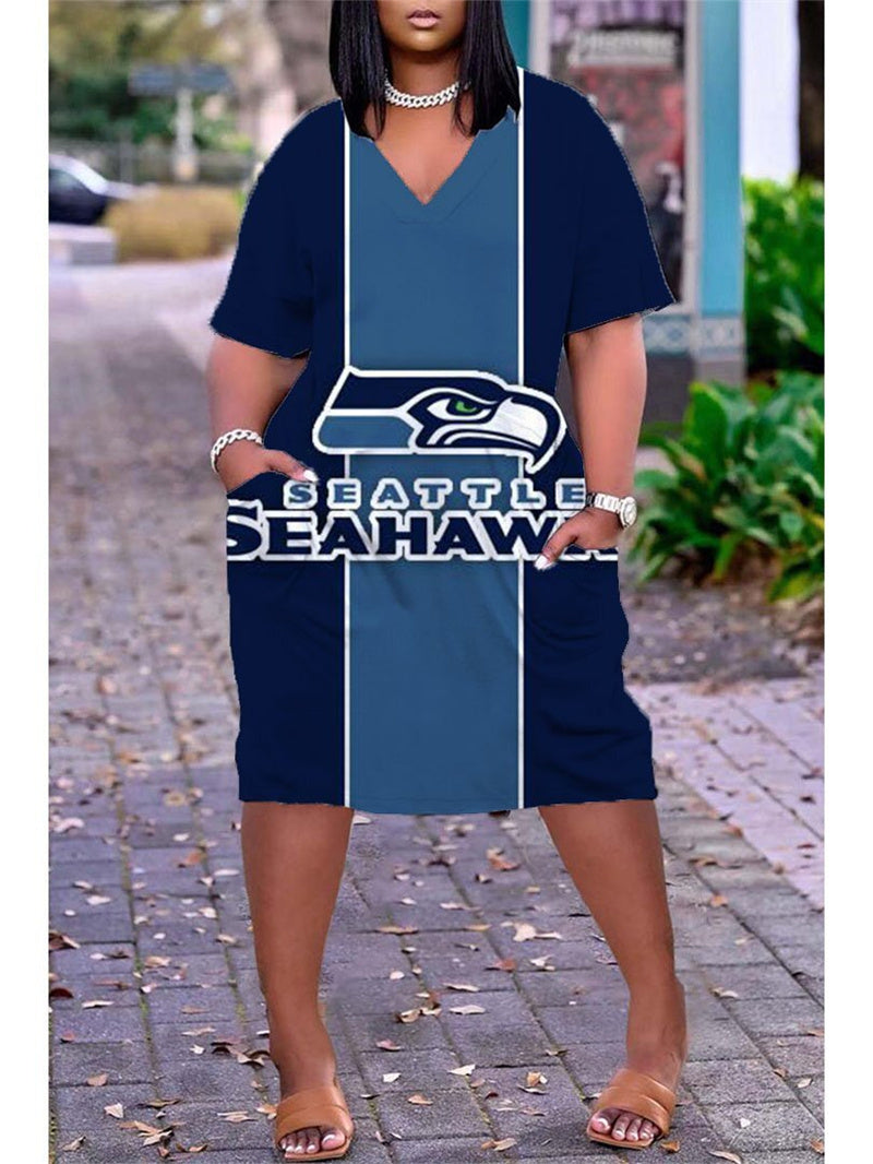 Seattle Seahawks V-neck Casual Pocket Dress Limited Edition AZBTVCPD000175