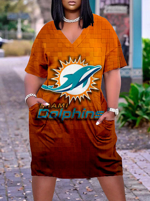 Miami Dolphins V-neck Casual Pocket Dress Limited Edition AZBTVCPD000221