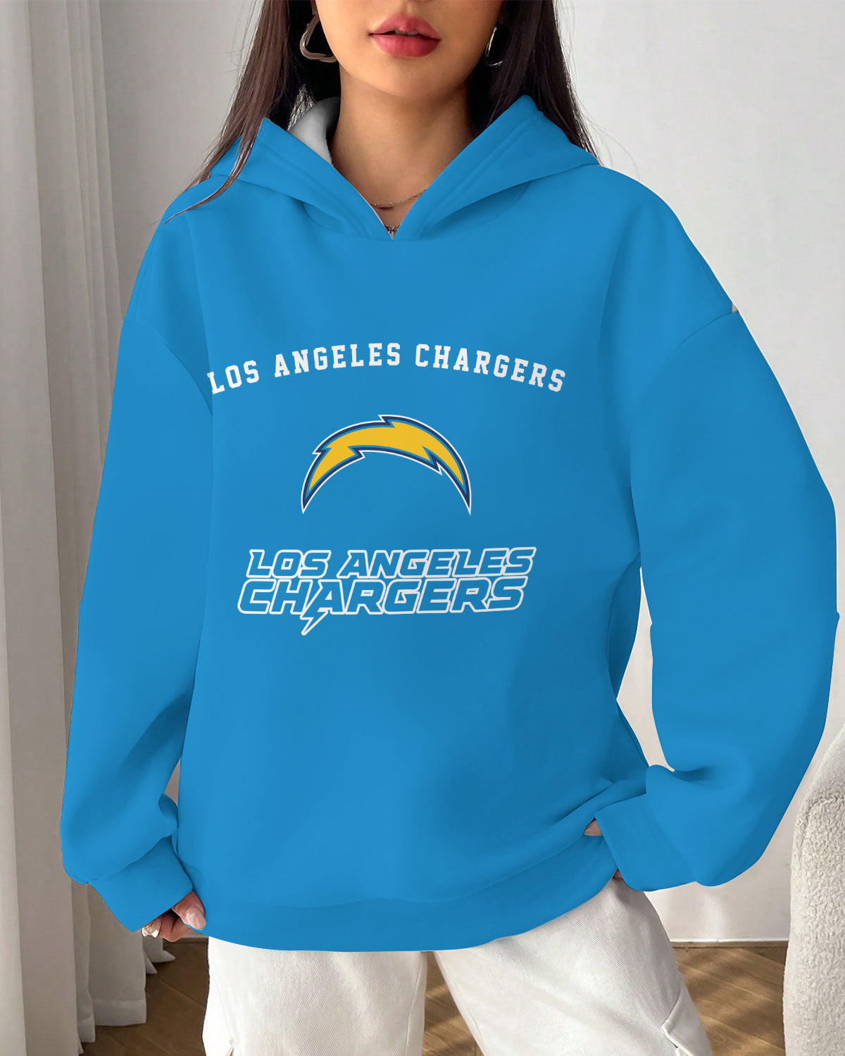 Los Angeles Chargers Printed Hooded Pocket Pullover Hoodie AZBTPH000079