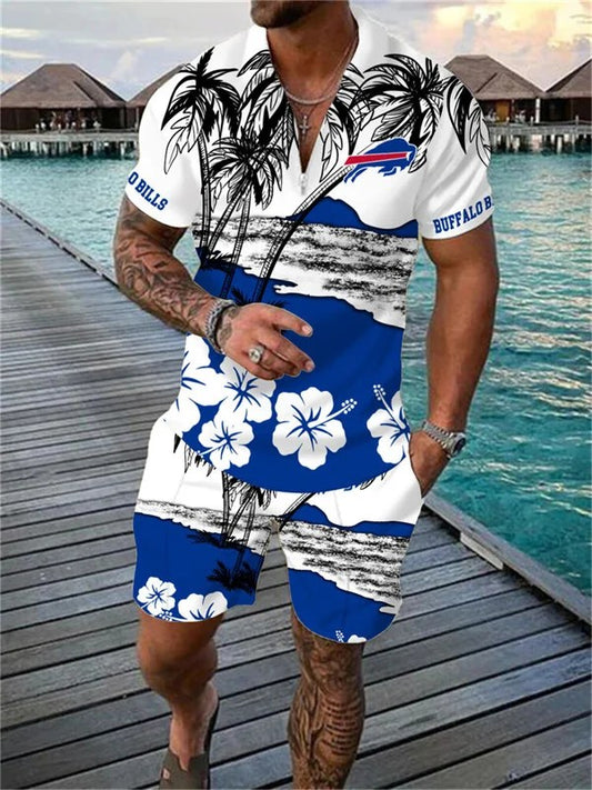 Buffalo Bills Zip Polo Shirt And Shorts Men AZPLZ160