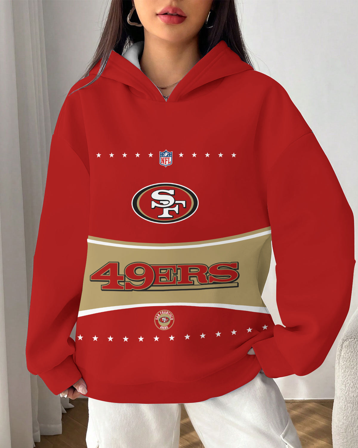 San Francisco 49ers Printed Hooded Pocket Pullover Hoodie AZBTPH000048