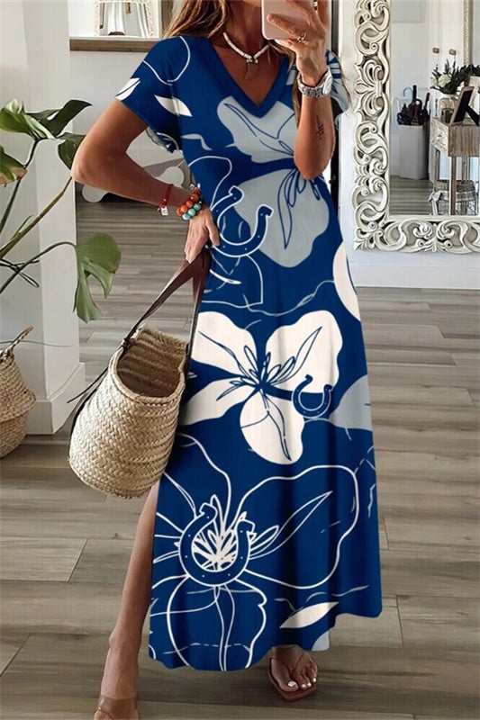 Indianapolis Colts V-Neck Side Slit Long Dress AZBTVSD000194