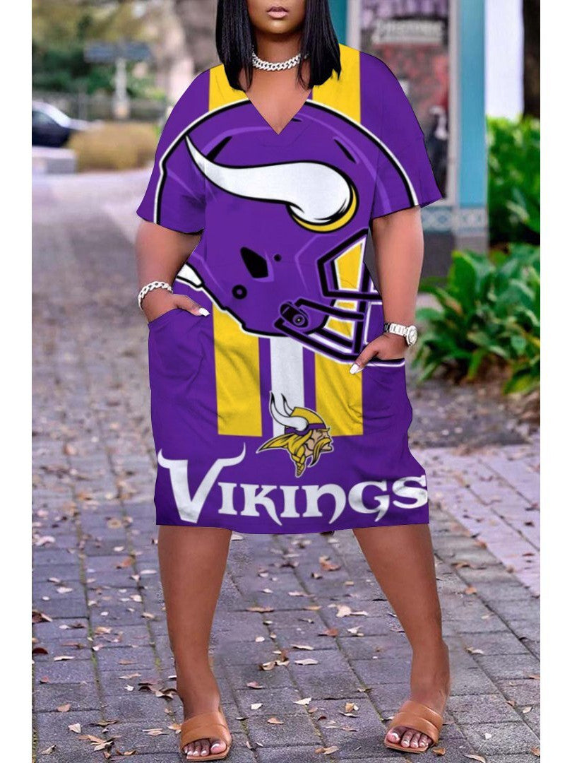 Minnesota Vikings V-neck Casual Pocket Dress Limited Edition AZBTVCPD000156