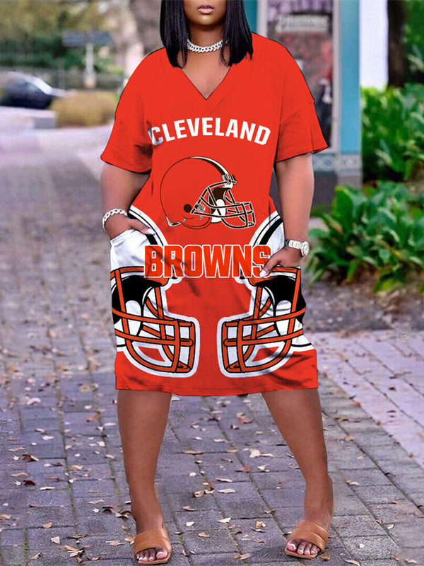 Cleveland Browns V-neck Casual Pocket Dress Limited Edition AZBTVCPD000187