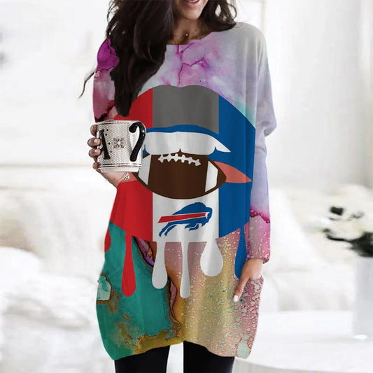 Buffalo Bills Casual Long Sleeve Pocket Dress AZBTLSPD000012