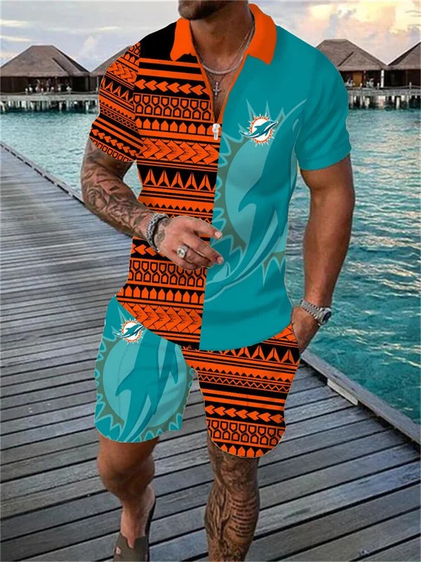 Miami Dolphins Zip Polo Shirt And Shorts Men AZPLZ145