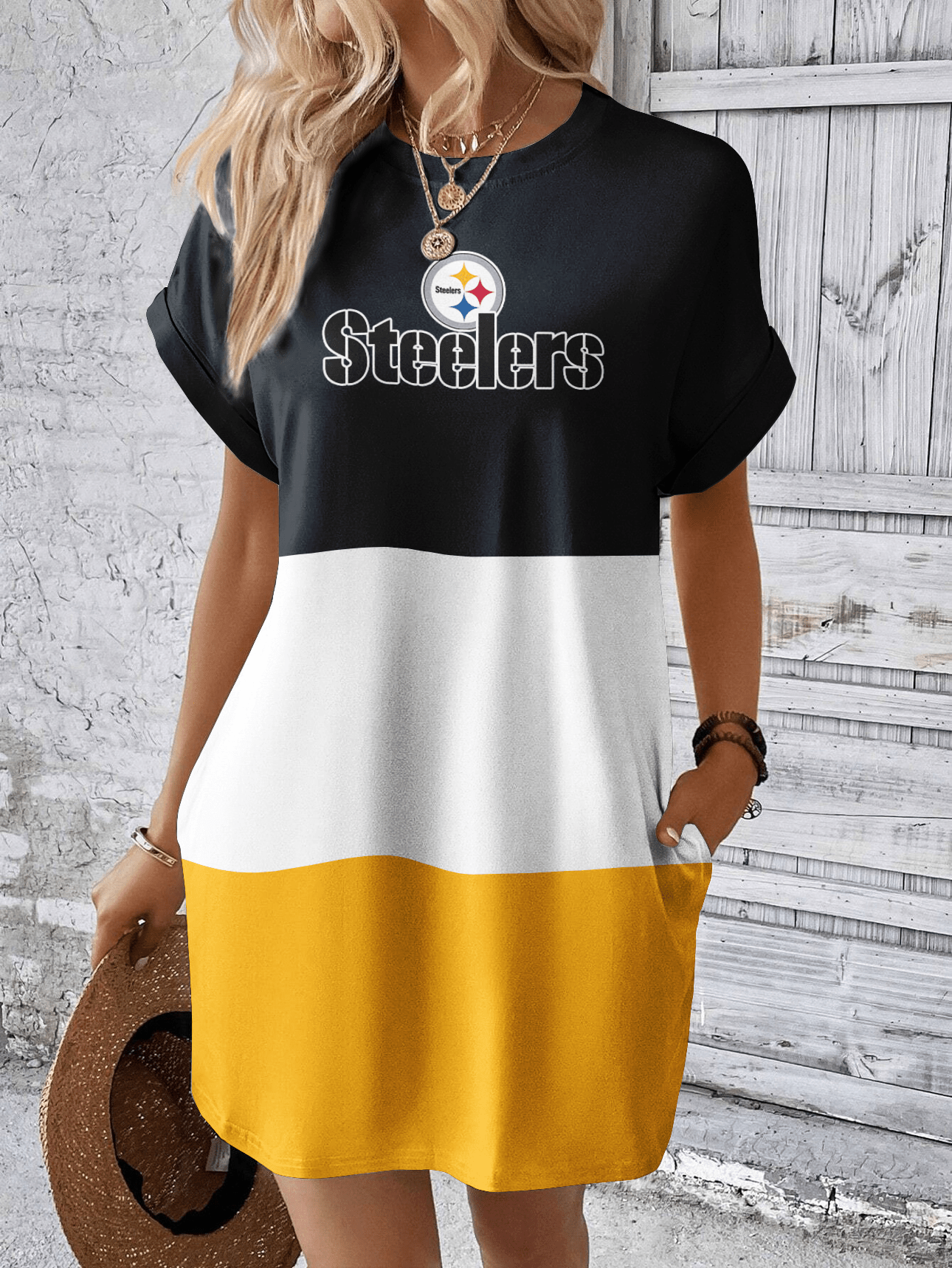 Pittsburgh Steelers Women Hidden Pocket Batwing Casual Dress AZDDBWCD000057