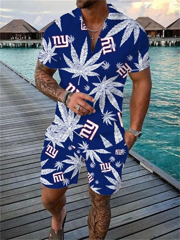 New York Giants Zip Polo Shirt And Shorts Men AZPLZ218