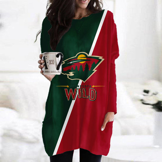 Minnesota Wild Casual Long Sleeve Pocket Dress AZBTLSPD000071