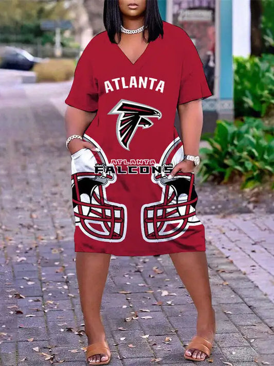 Atlanta Falcons V-neck Casual Pocket Dress Limited Edition AZBTVCPD000209