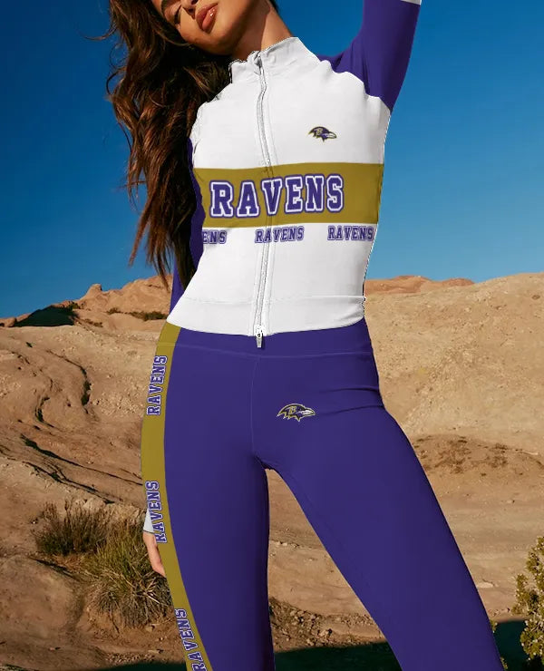 Baltimore Ravens 2 Piece Workout  Sets :Sculpt High Waist Gym Leggings & long Sleeve Sports Top (1)