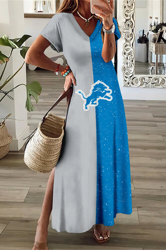 Detroit Lions V-Neck Side Slit Long Dress AZBTVSD000447