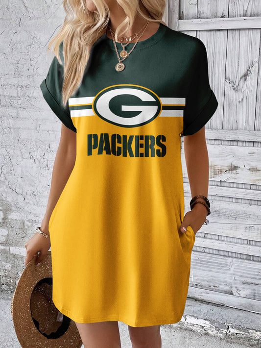 Green Bay Packers Women Hidden Pocket Batwing Casual Dress AZDDBWCD000020