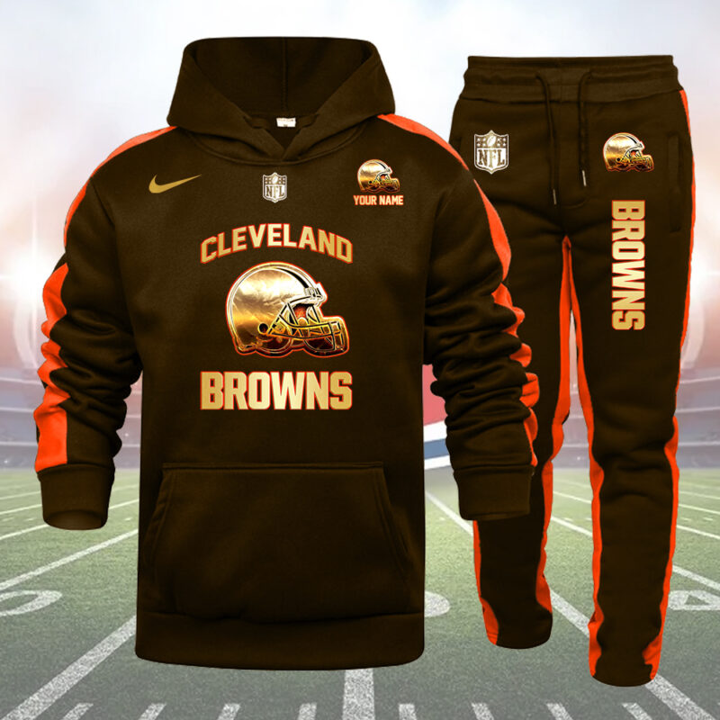 Cleveland Browns Personalized Golden Logo Hoodie Set AZBTHS000008
