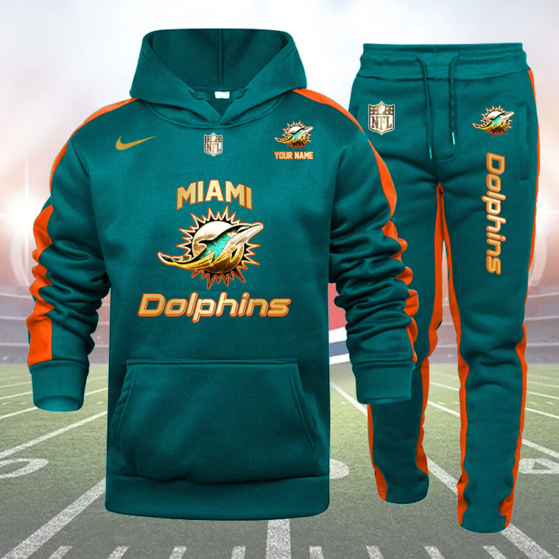 Miami Dolphins Personalized Golden Logo Hoodie Set AZBTHS000020