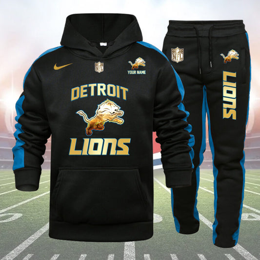 Detroit Lions Personalized Golden Logo Hoodie Set AZBTHS000011