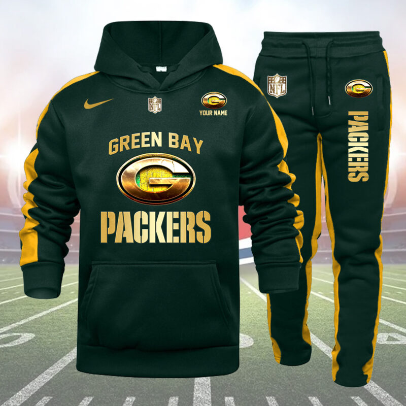 Green Bay Packers Personalized Golden Logo Hoodie Set AZBTHS000012