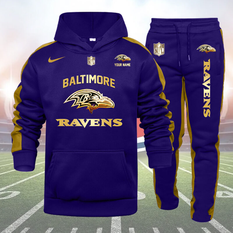 Baltimore Ravens Personalized Golden Logo Hoodie Set AZBTHS000003