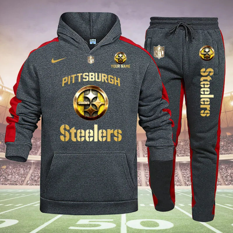 Pittsburgh Steelers Personalized Golden Logo Hoodie Set AZBTHS000027