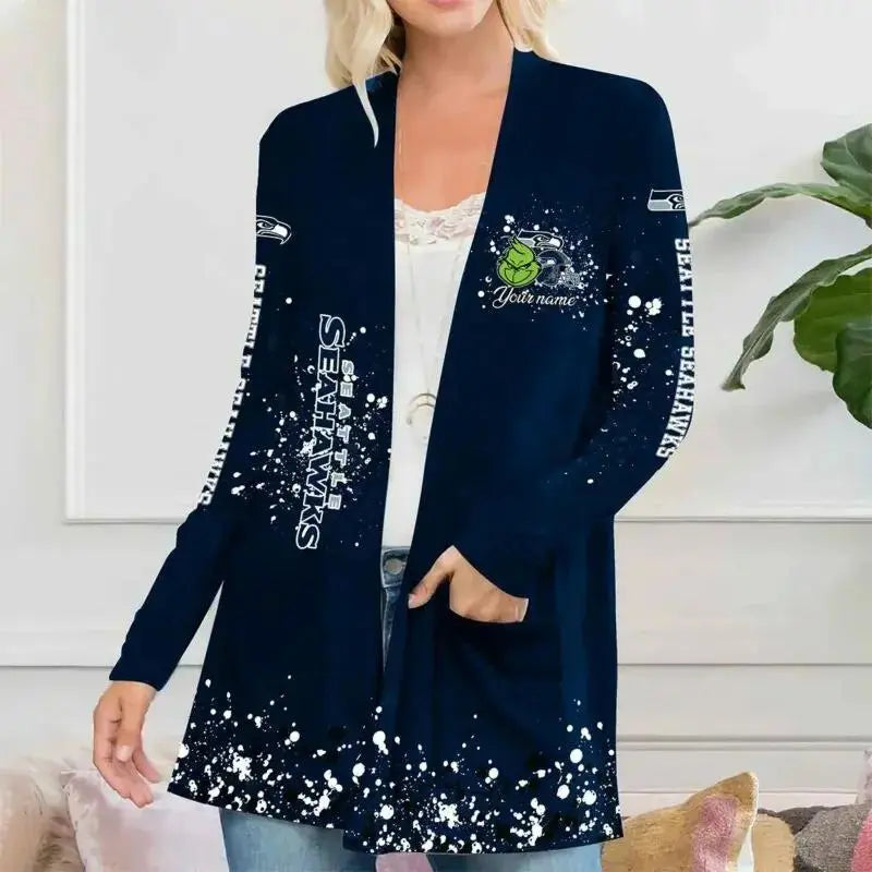 Seattle Seahawks Women Patch Pocket Cardigan BT176