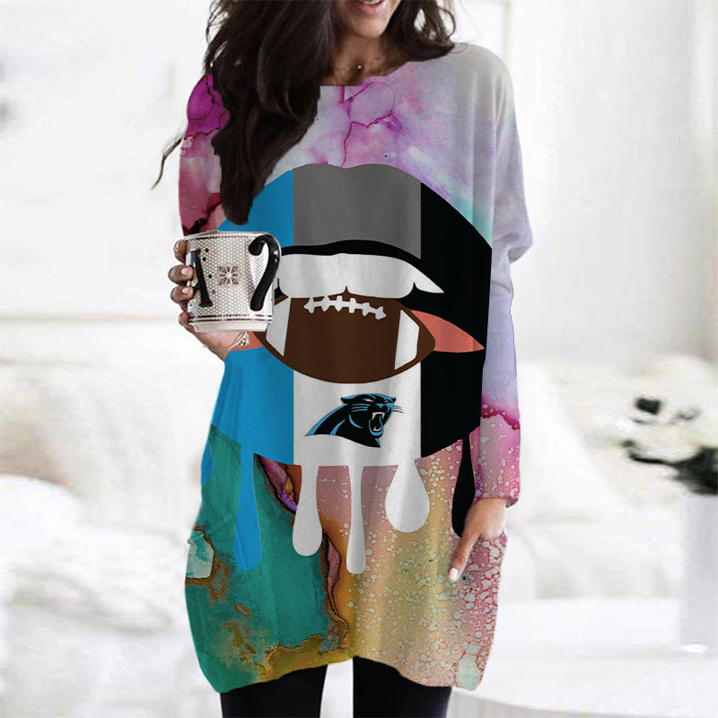 Carolina Panthers Casual Long Sleeve Pocket Dress AZBTLSPD000030