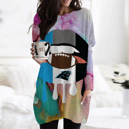 Carolina Panthers Casual Long Sleeve Pocket Dress AZBTLSPD000030