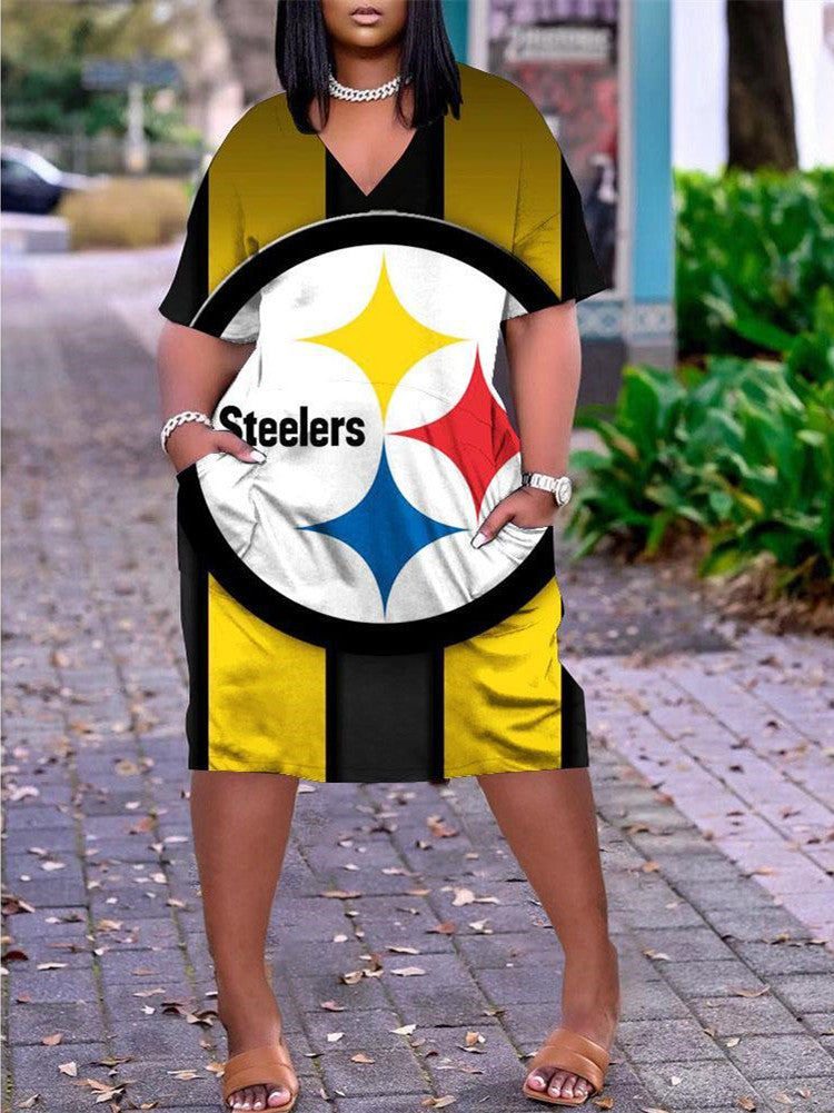 Pittsburgh Steelers V-neck Casual Pocket Dress Limited Edition AZBTVCPD000109