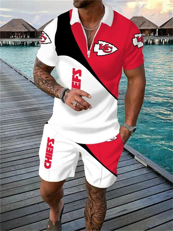 Kansas City Chiefs Zip Polo Shirt And Shorts Men AZPLZ004