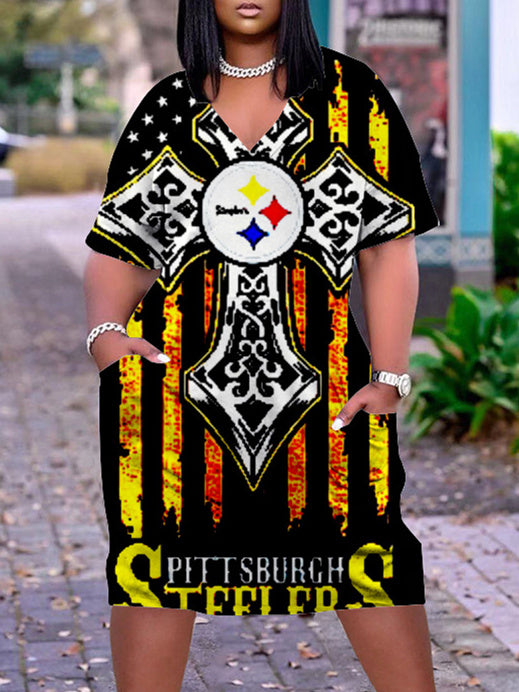 Pittsburgh Steelers V-neck Casual Pocket Dress Limited Edition AZBTVCPD000106