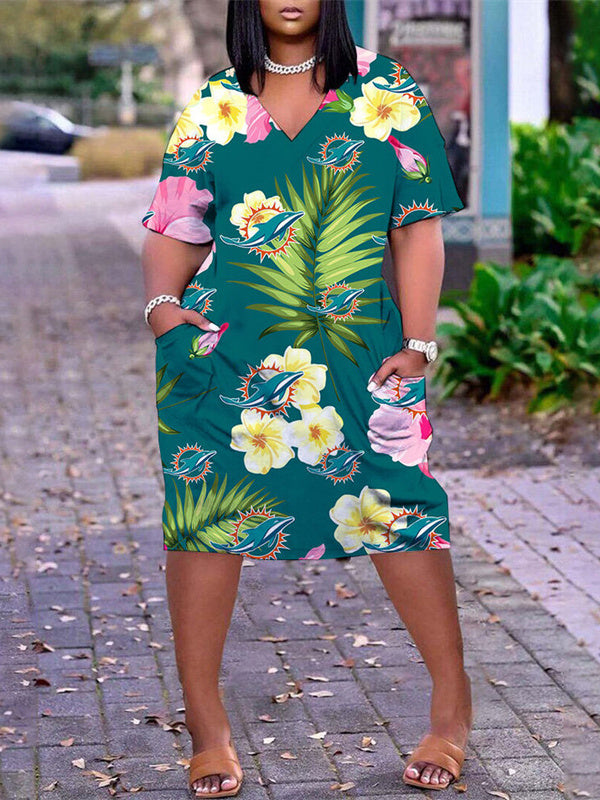 Miami Dolphins V-neck Casual Pocket Dress Limited Edition AZBTVCPD000444