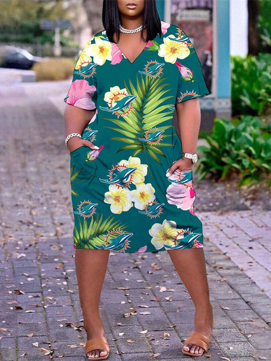 Miami Dolphins V-neck Casual Pocket Dress Limited Edition AZBTVCPD000444