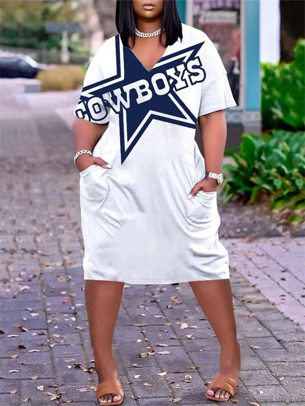 Dallas Cowboys V-neck Casual Pocket Dress Limited Edition AZBTVCPD000481