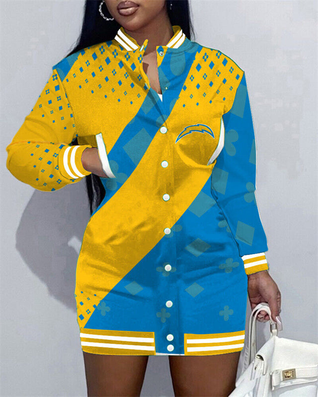 Los Angeles Chargers Women Button Down Jacket Dress AZBTBDJD000209
