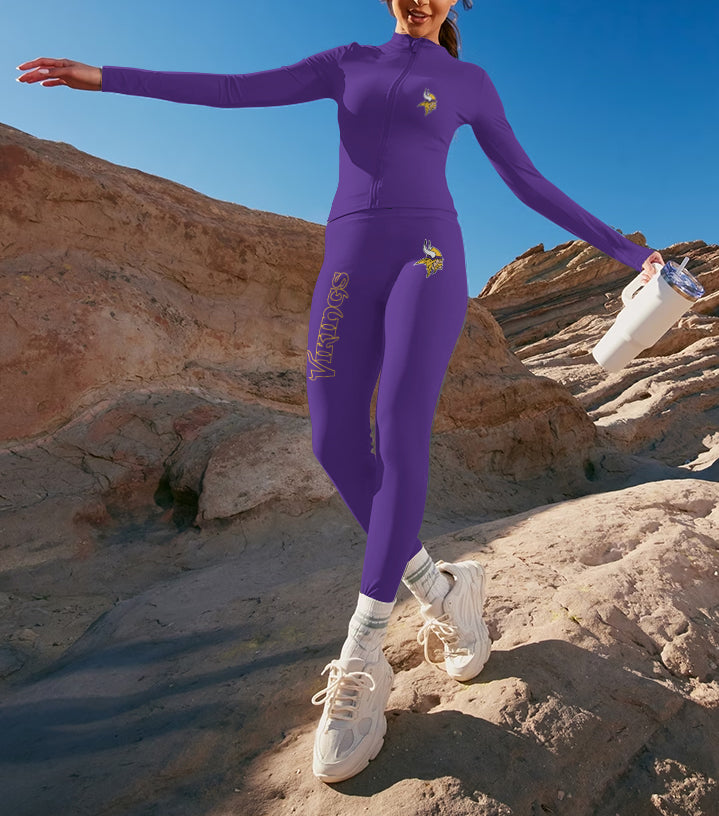 Minnesota Vikings 2 Piece Workout  Sets :Sculpt High Waist Gym Leggings & long Sleeve Sports Top (1)