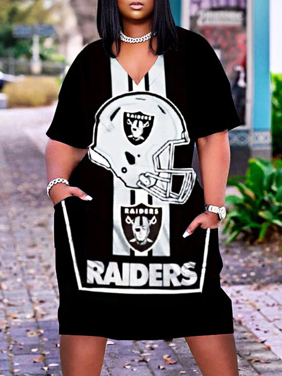 Las Vegas Raiders V-neck Casual Pocket Dress Limited Edition AZBTVCPD000082
